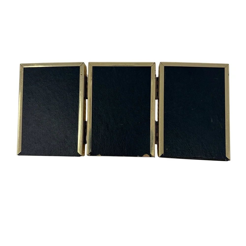 Vintage 1988 Gold Tone Triple Folding Photo Frame Mini Hinged Desk Picture Frame